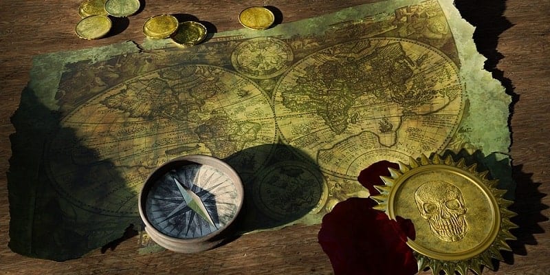 piratski zemljevid in kovanci